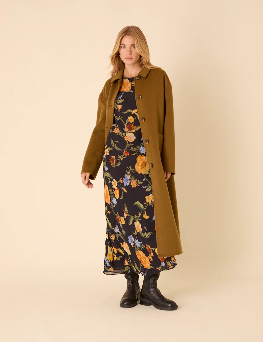 Green Wool-blend Scarf Shawl Coat | Nobody's Child