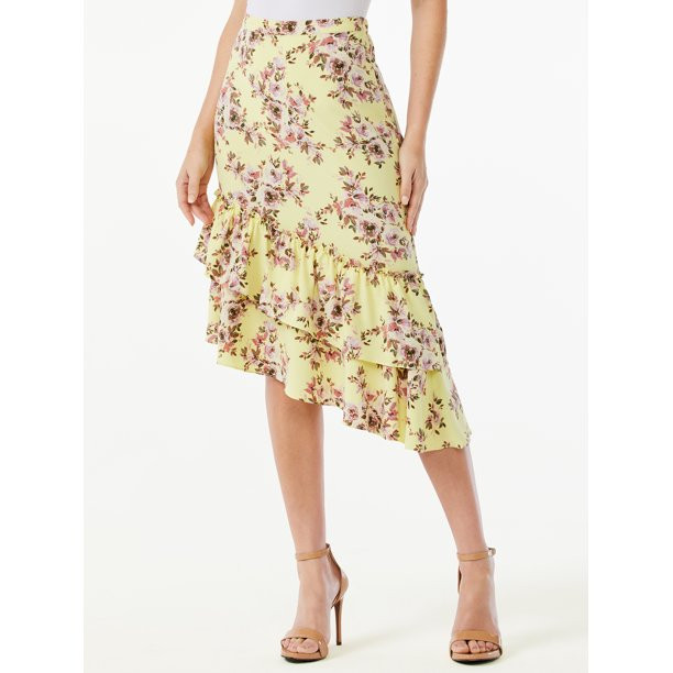 Sofia Jeans by Sofia Vergara Women's Stretch Asymmetrical Double Ruffle Skirt - Walmart.com | Walmart (US)