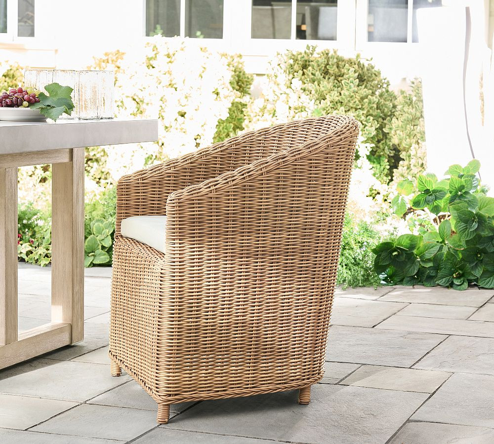 Huntington Wicker Slope-Arm Outdoor Dining Chair | Pottery Barn (US)