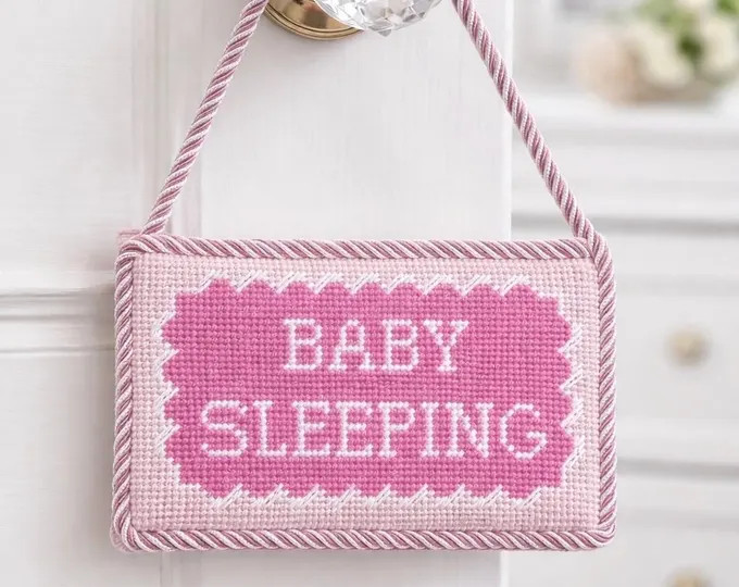 Baby Sleeping Needlepoint Door Hanger, Hand Stitched Nursery Sign, Hospital Door Hanger, Vintage ... | Etsy (Global)
