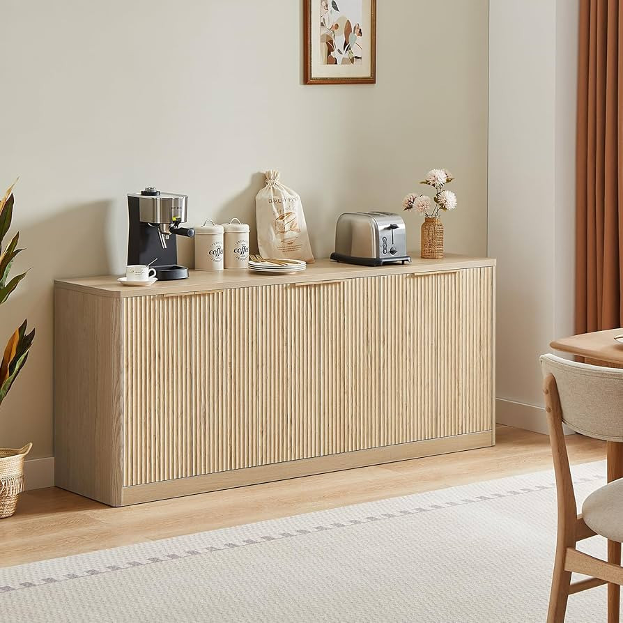 Evermagin 67" Fluted Oak Buffet Cabinet Sideboard with Storage, Large Credenza with 6 Doors, Wood... | Amazon (US)