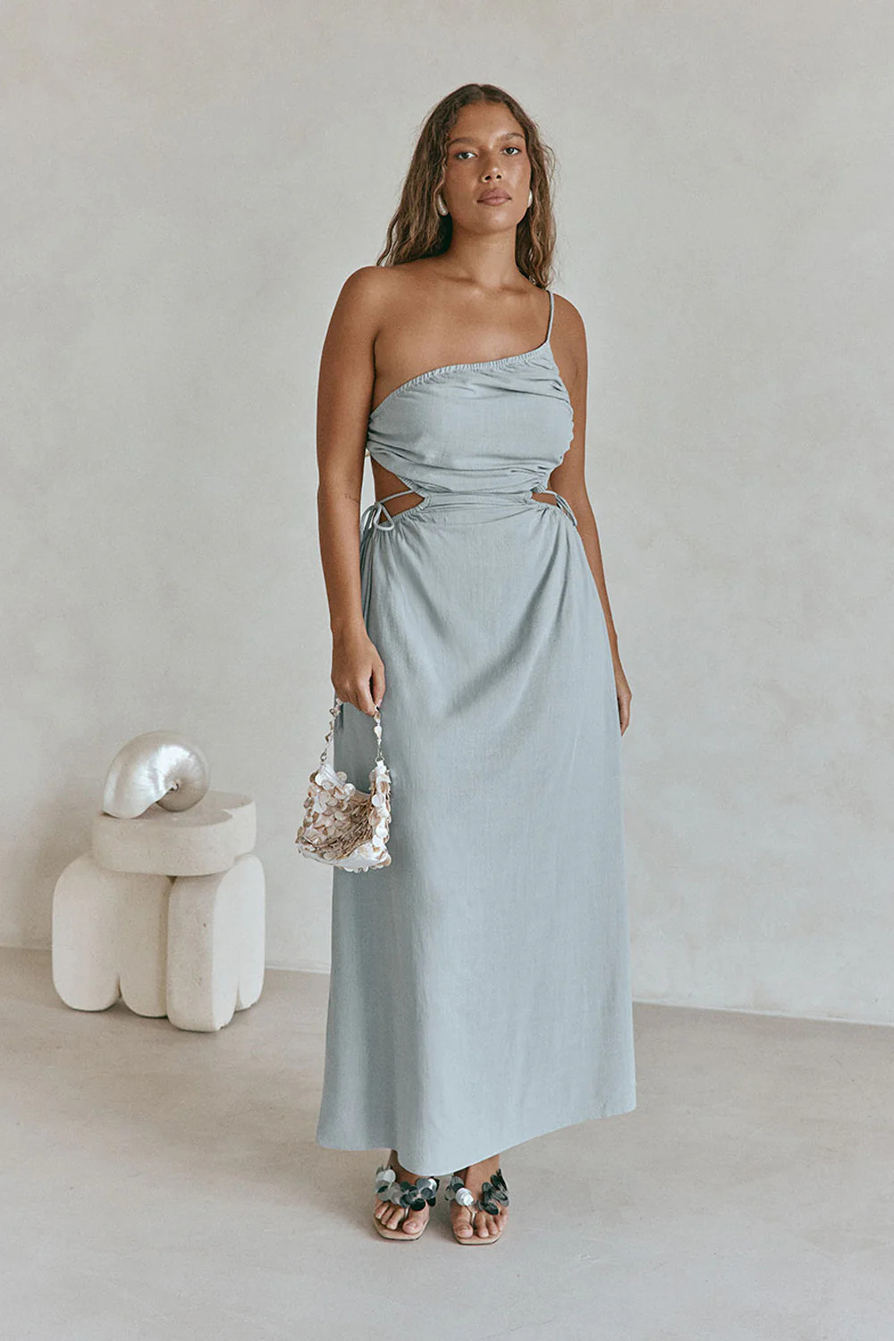 Soft Blue One Shoulder Backless Maxi Mahya Dress | Sabo Skirt US