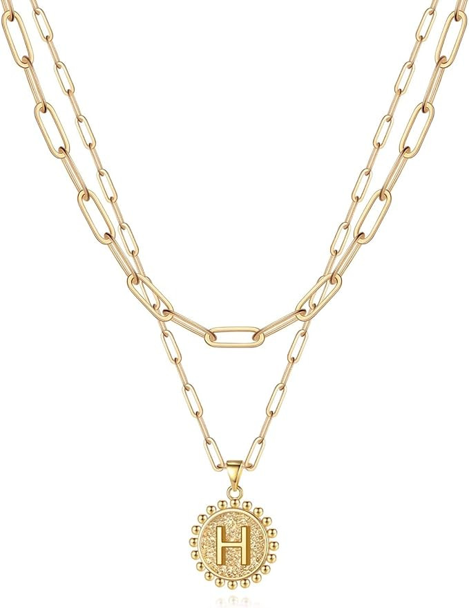 Yoosteel Gold Initial Necklaces for Women Girls, 14K Gold Plated Dainty Layering Paperclip Link C... | Amazon (US)