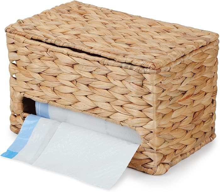 YANGQIHOME Trash Bag Dispenser with Lid, Water Hyacinth Plastic Bag Holder & Grocery Bag Holder f... | Amazon (US)