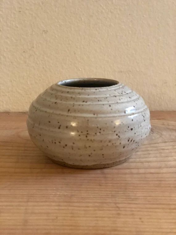 Vintage Handmade Small Vase with Antique Flower Frog, Gray/Beige Speckled Glaze, Signed Pottery | Etsy (US)