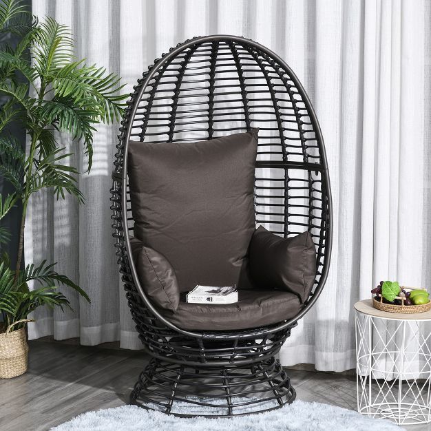 Outsunny Outdoor Rattan Wicker Swivel Egg Chair with Cushion | Target