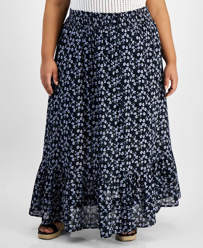 And Now This Trendy Plus Size Printed Button-Front Maxi Skirt - Macy's | Macy's