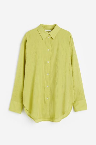 Oversized Crinkled Shirt - Yellow-green - Ladies | H&M US | H&M (US + CA)