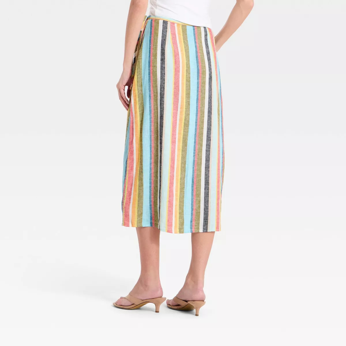 Women's Linen Midi Wrap Skirt - A New Day\u2122 Cream Striped S | Target
