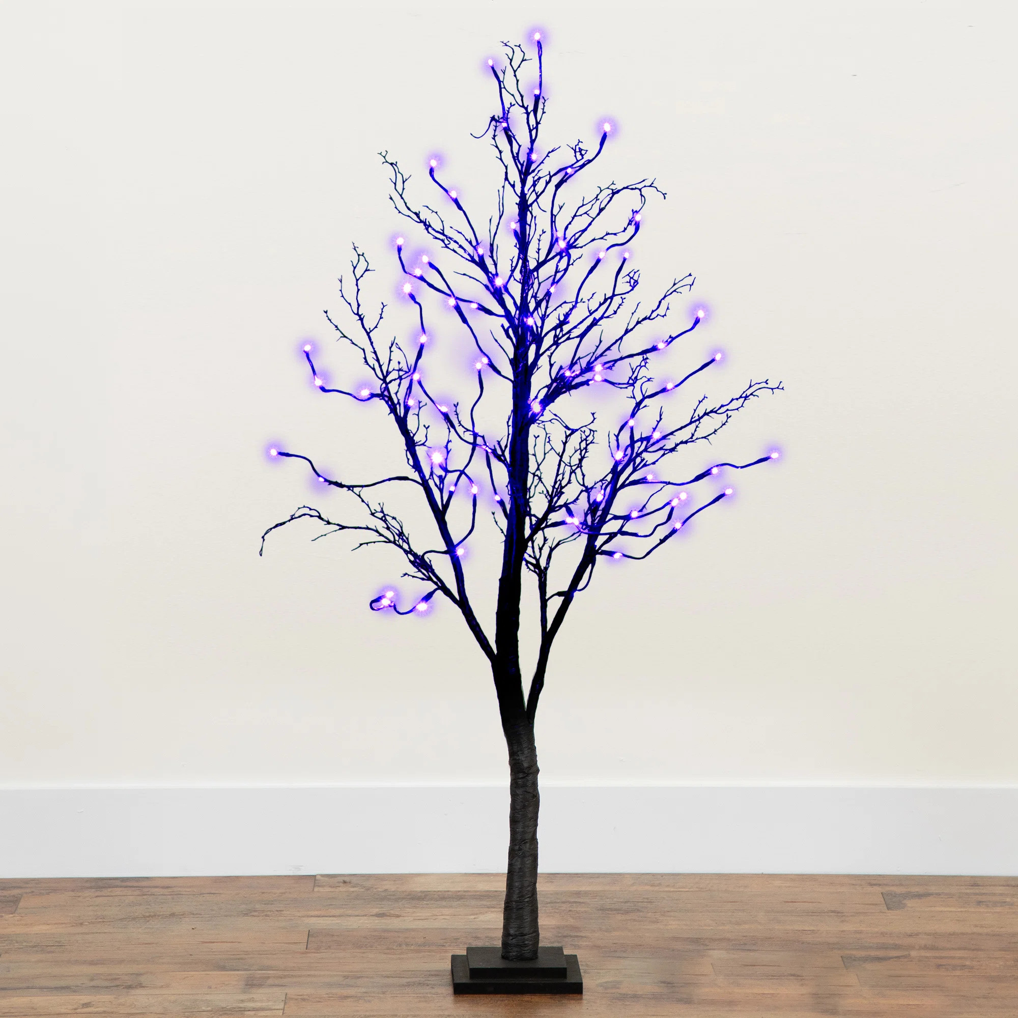 4ft. Pre-Lit Halloween Deluxe Black Twig Artificial Fall Tree with 81 Orange and Purple LED Light... | Wayfair North America
