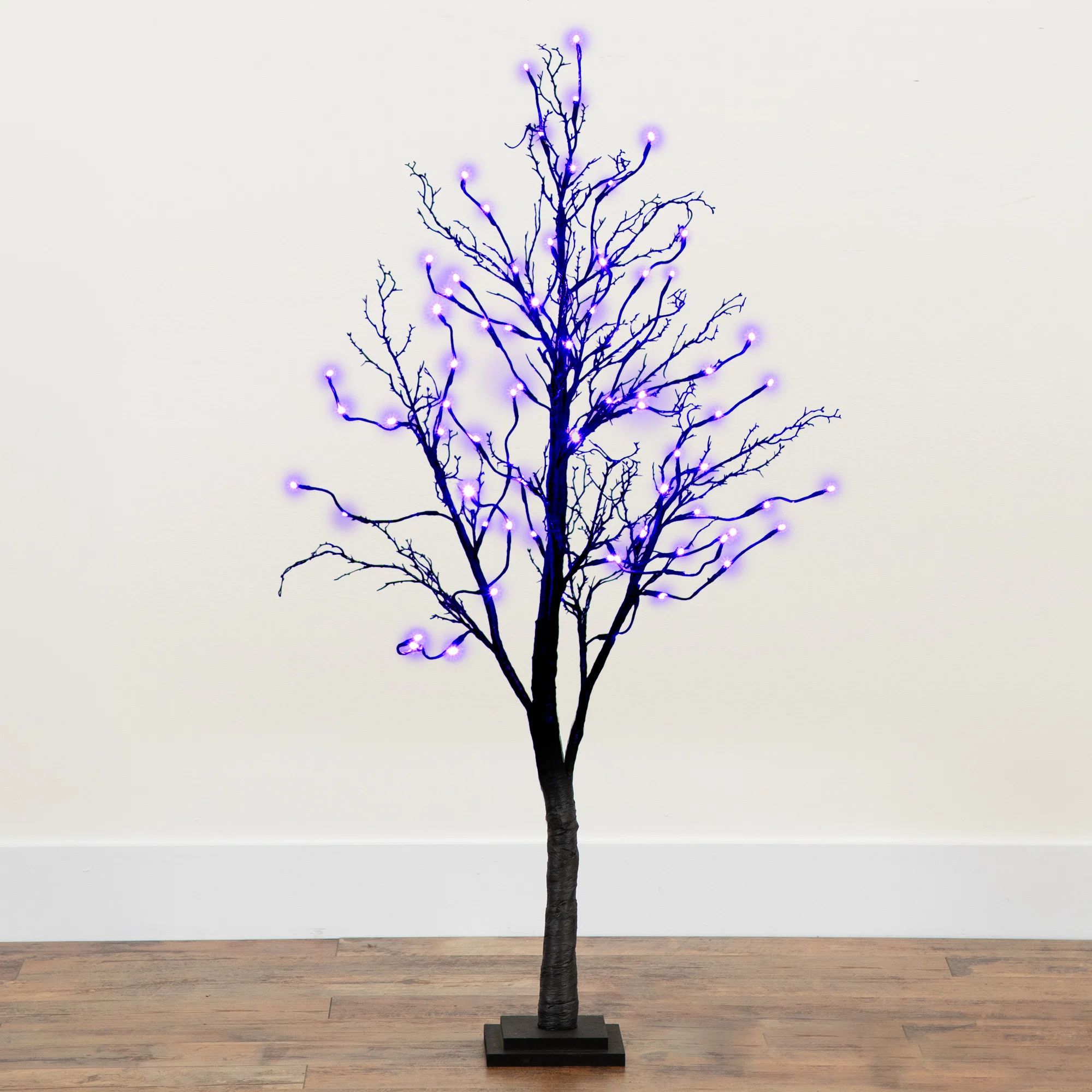 4ft. Pre-Lit Halloween Deluxe Black Twig Artificial Fall Tree with 81 Orange and Purple LED Light... | Wayfair North America