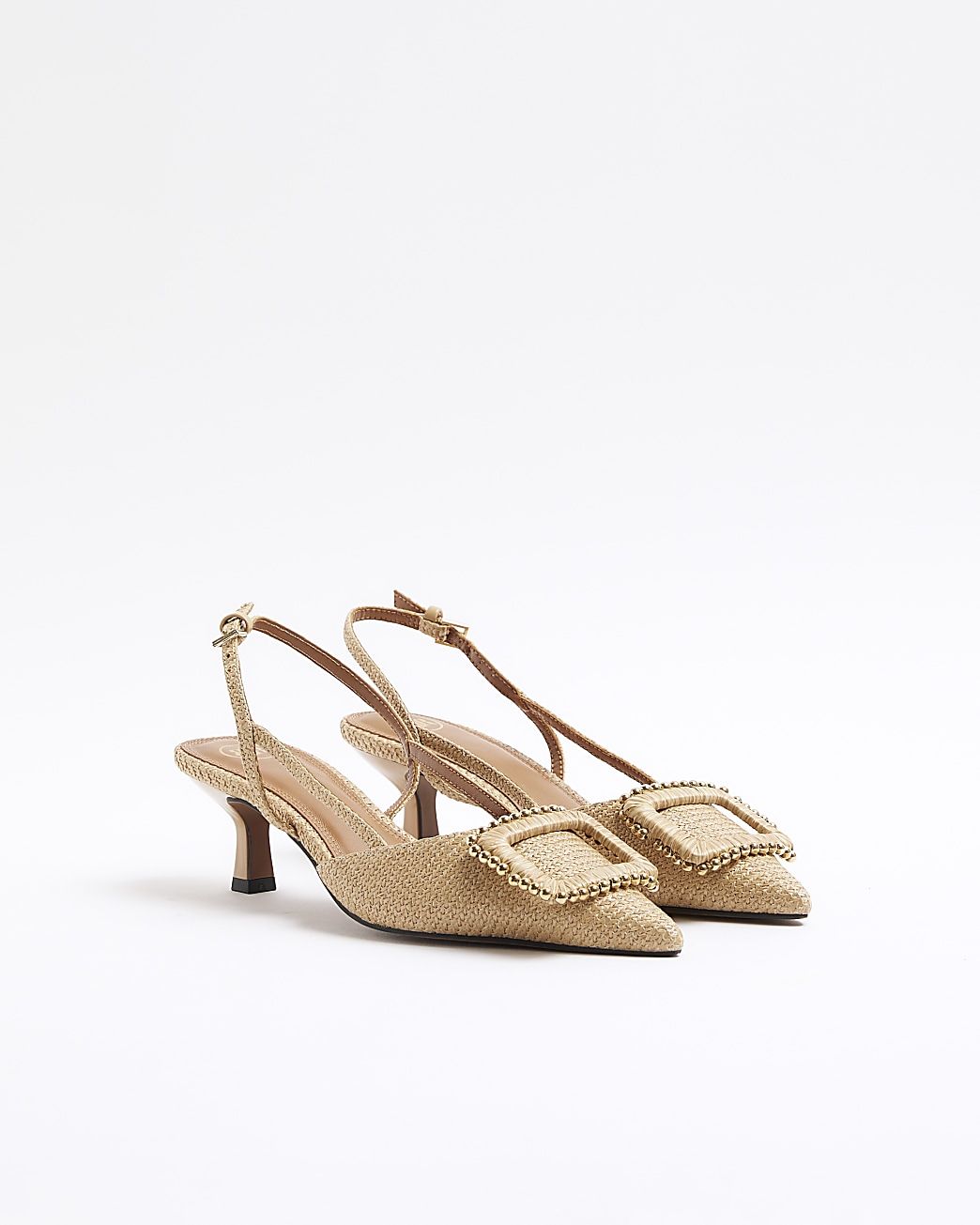 Beige Raffia Buckle Sling Back Court Shoes | River Island (UK & IE)