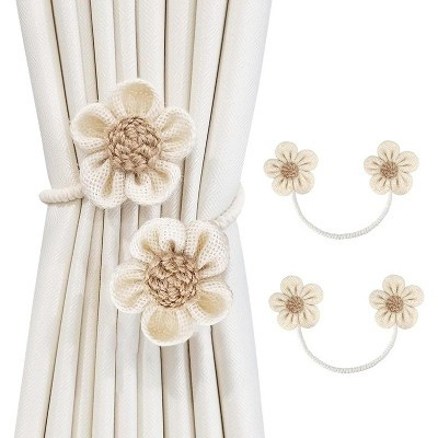 ACOINEL Farmhouse Rustic Flower Cotton Woven Rope Curtain Tiebacks - No Drill Window Decor Beige,Set of 2 | Target