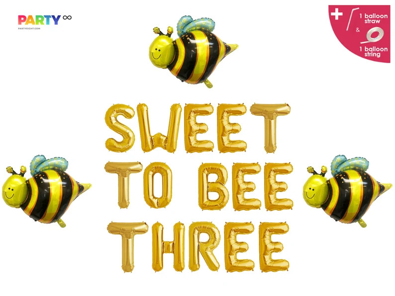 Sweet To Bee Three Banner Balloon | Happy 3rd Bee Day Banner | 3rd Birthday Party | Bumble Bee De... | Etsy (US)