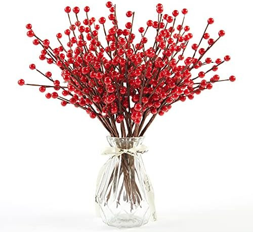 Joyhalo 12 Pack Berry Stems - 12.6'' Holly Berry Stems for Christmas Tree Filler Branches, Red Be... | Amazon (US)