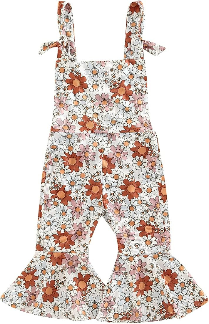 Baby Girl Bell Bottoms Romper Toddler Floral Overalls Suspender Flare Pants Sleeveless Strap Jump... | Amazon (US)