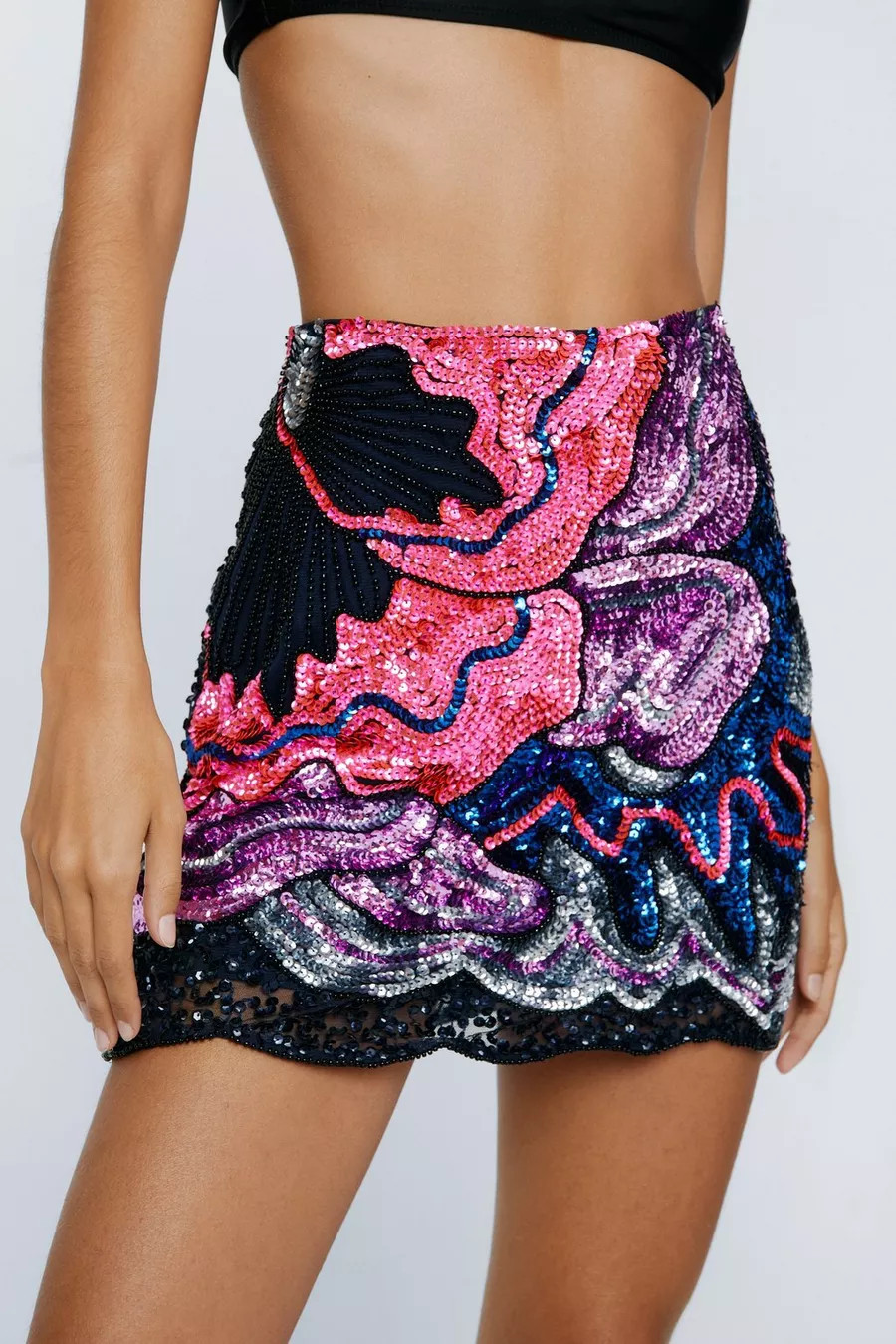 Abstract Floral Sequin Mini Skirt | Nasty Gal (US)