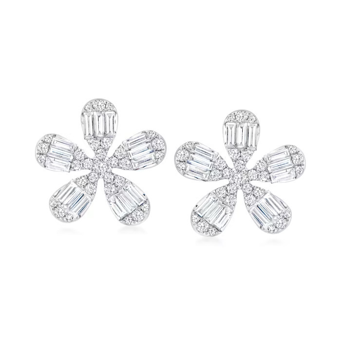 .80 ct. t.w. Diamond Cluster Flower Earrings in 18kt White Gold | Ross-Simons