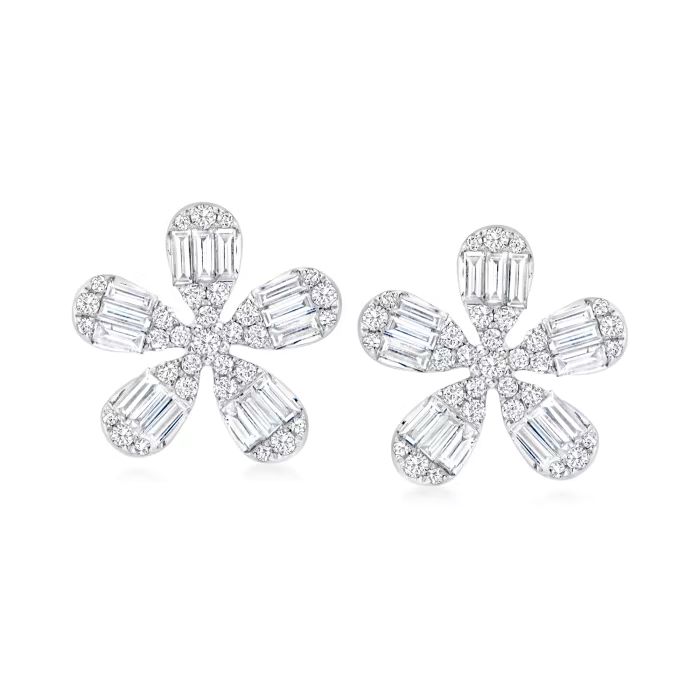 .80 ct. t.w. Diamond Cluster Flower Earrings in 18kt White Gold | Ross-Simons