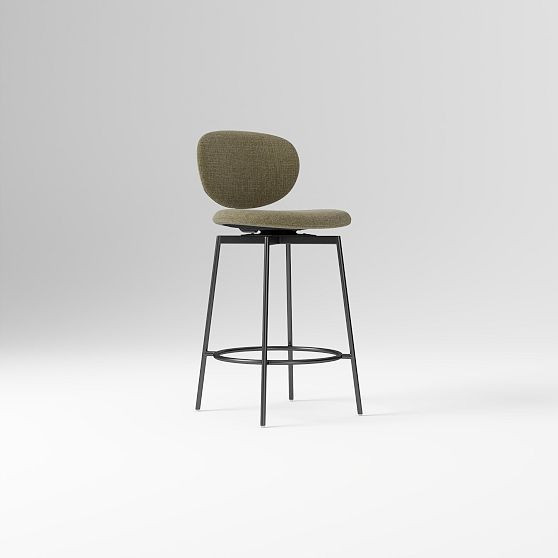 Flynn Bar Stool, Performance Chenille Crossweave Elm, Dark Bronze | West Elm (US)