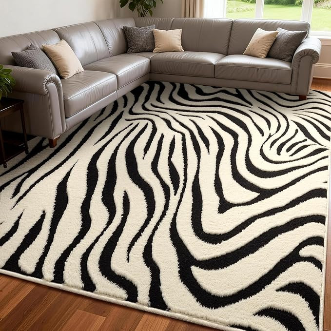 YIHOUSE 6×9 Ft Area Rugs for Living Room: Modern Washable Rug - Abstract Black and Cream White R... | Amazon (US)