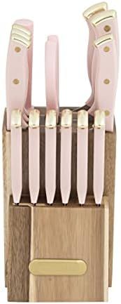 Farberware Triple Riveted Acacia Knife Block Set, 15-Piece, Blush and Gold | Amazon (US)