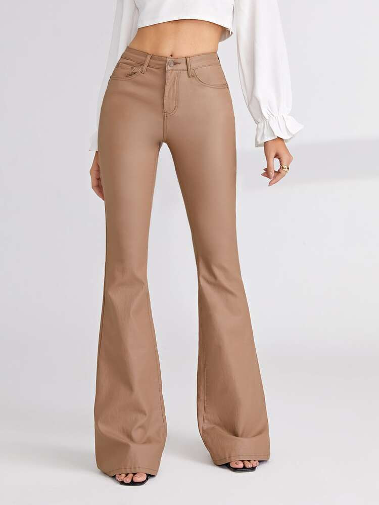 Solid Coated Flare Leg Jeans | SHEIN