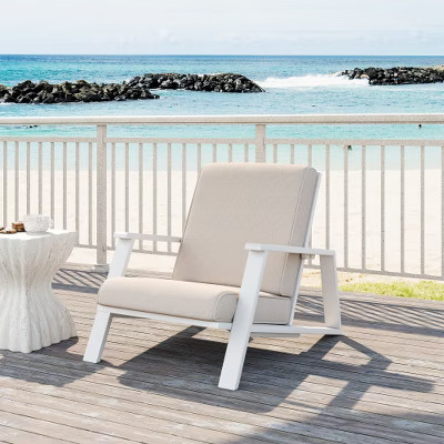 Ridstar Outdoor Patio Lounge Chair with Beige Cushion & White Acacia Wood Frame-Beige | Target