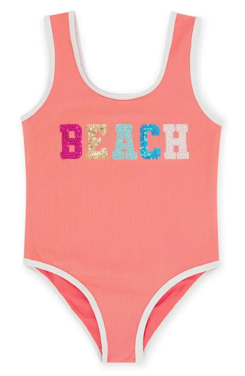 Feather 4 Arrow Kids' Wave Break UPF 50+ One-Piece Swimsuit in Coral Sun at Nordstrom, Size 4T | Nordstrom