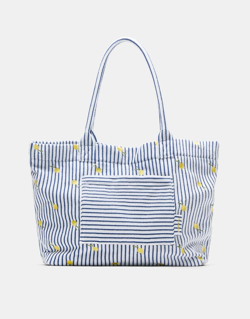 Pull&Bear Stripe towelling tote bag in blue | ASOS (Global)