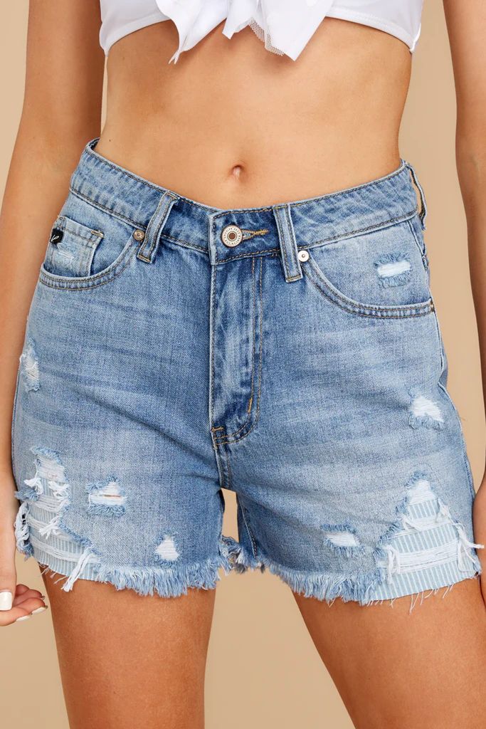 Go This Way Medium Wash Distressed Denim Shorts | Red Dress 