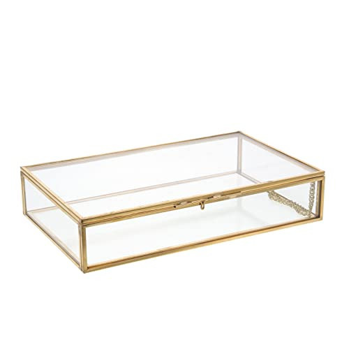 Zerodeko Vintage Glass Box, Clear Rectangular Keepsake Case with Hinged Lid, Copper Shadow Box Decorative Display Box Desktop Storage Organizer Container for Home, Bedroom, Hotel | Amazon (US)