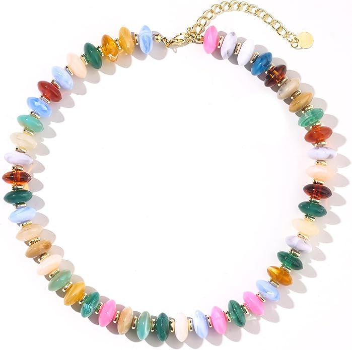 Colorful Beaded Necklace for Women Unique Resin Beads Choker Necklaces Boho Statement Chunky Neck... | Amazon (US)