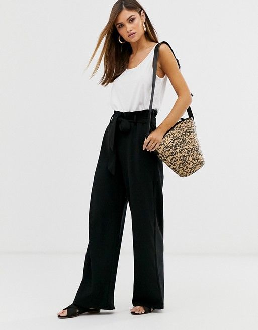 Vero Moda paperbag wide leg trousers in black | ASOS (Global)