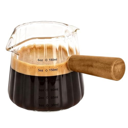 Adorever Espresso Cups 6 OZ, Double Spout Espresso Shot Glass with Wooden Handle, Clear Glass Measuring Cup for Espresso Shots & Milk, Espresso Accessories for Coffee Machine | Amazon (US)
