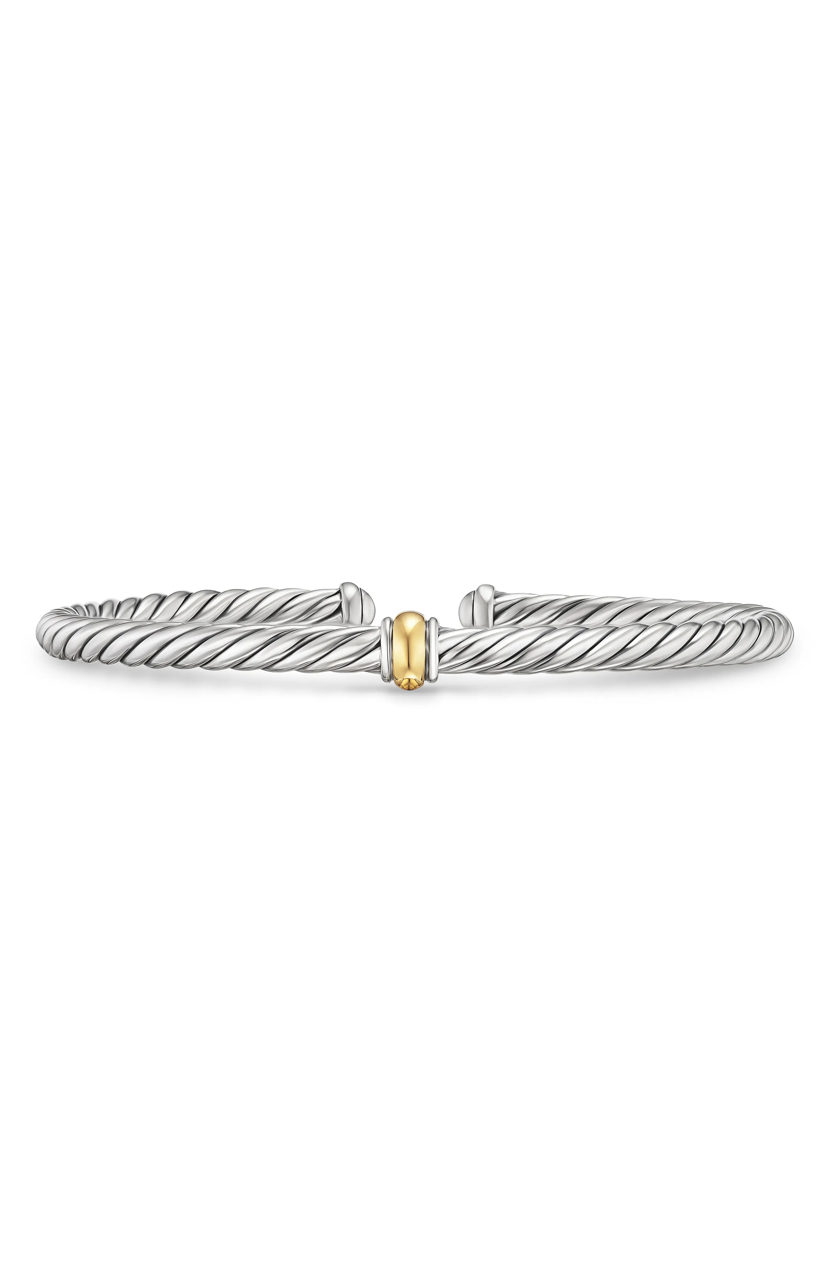 David Yurman Cable Flex Station Bracelet in Sterling Silver with 14K Yellow Gold, 4mm in Silver/Gold at Nordstrom, Size Large | Nordstrom
