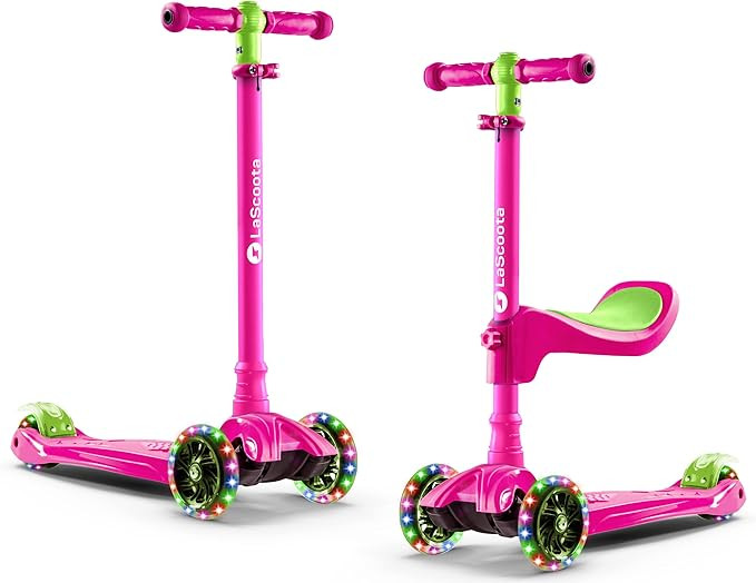 LaScoota 2-in-1 Kids Kick Scooter, Adjustable Height Handlebars and Removable Seat, 3 LED Lighted... | Amazon (US)
