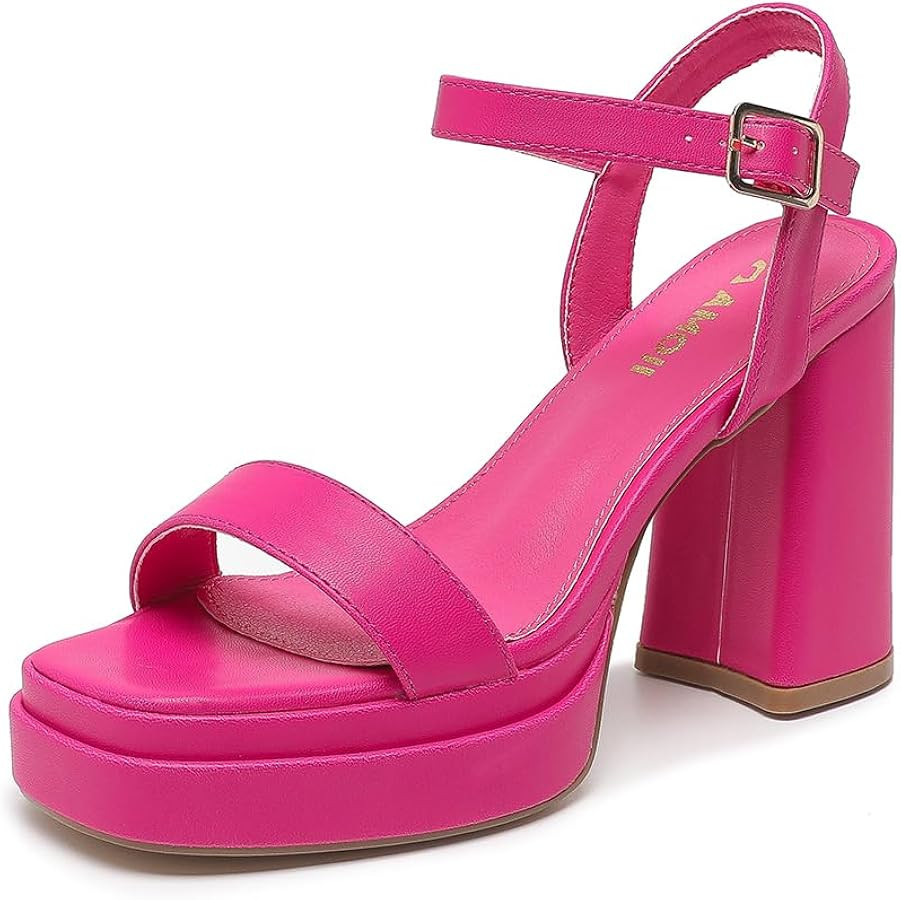 Amoji Women's 4 Inch Platform Chunky Heel Ankle Strap Block Heeled Sandals 311 | Amazon (US)