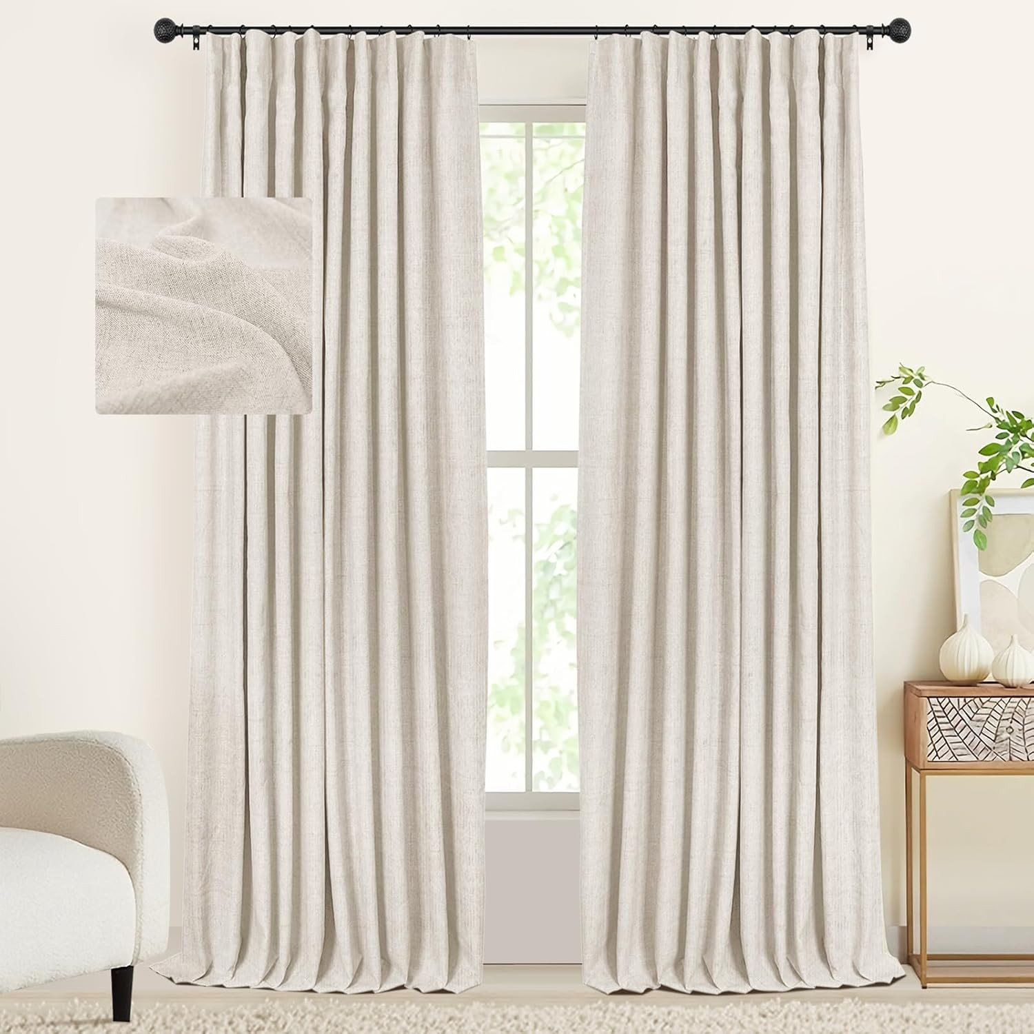 INOVADAY Cream Blackout Curtains 96 Inches Long, 100% Black Out Curtains Linen Textured Thermal I... | Amazon (US)