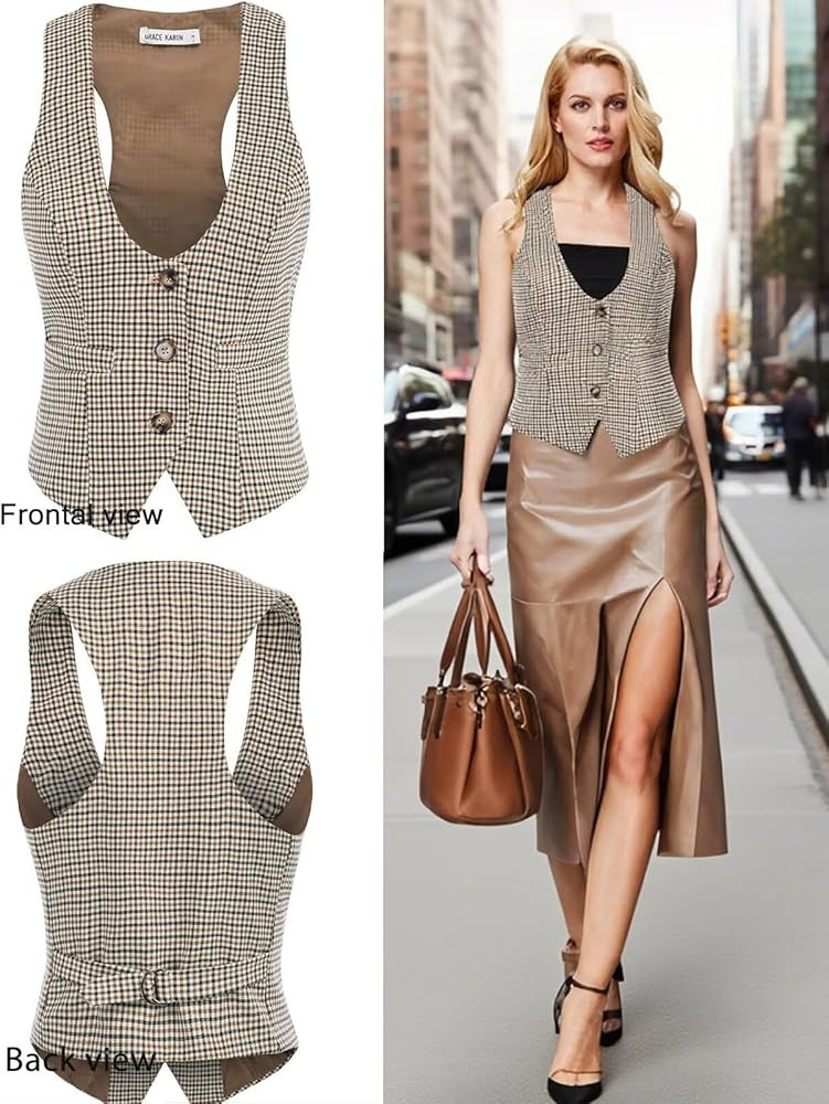 GRACE KARIN Women's Suit Vest Top, Dressy Casual Sleeveless Button Wasitcoat, Fromal Steampunk Bl... | Amazon (US)