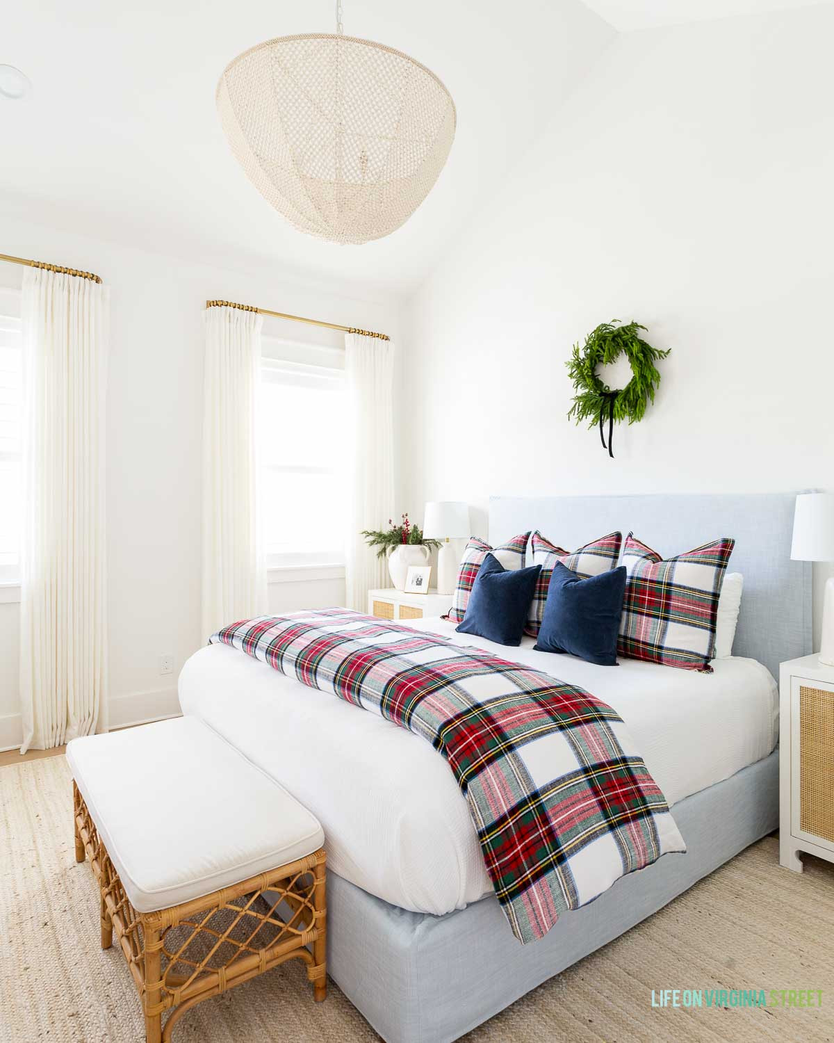 Classic Ralph Lauren style Christmas decor // holiday bedroom decor // wreath // chandelier, plaid 

 #LTKHoliday #LTKSeasonal #LTKHome