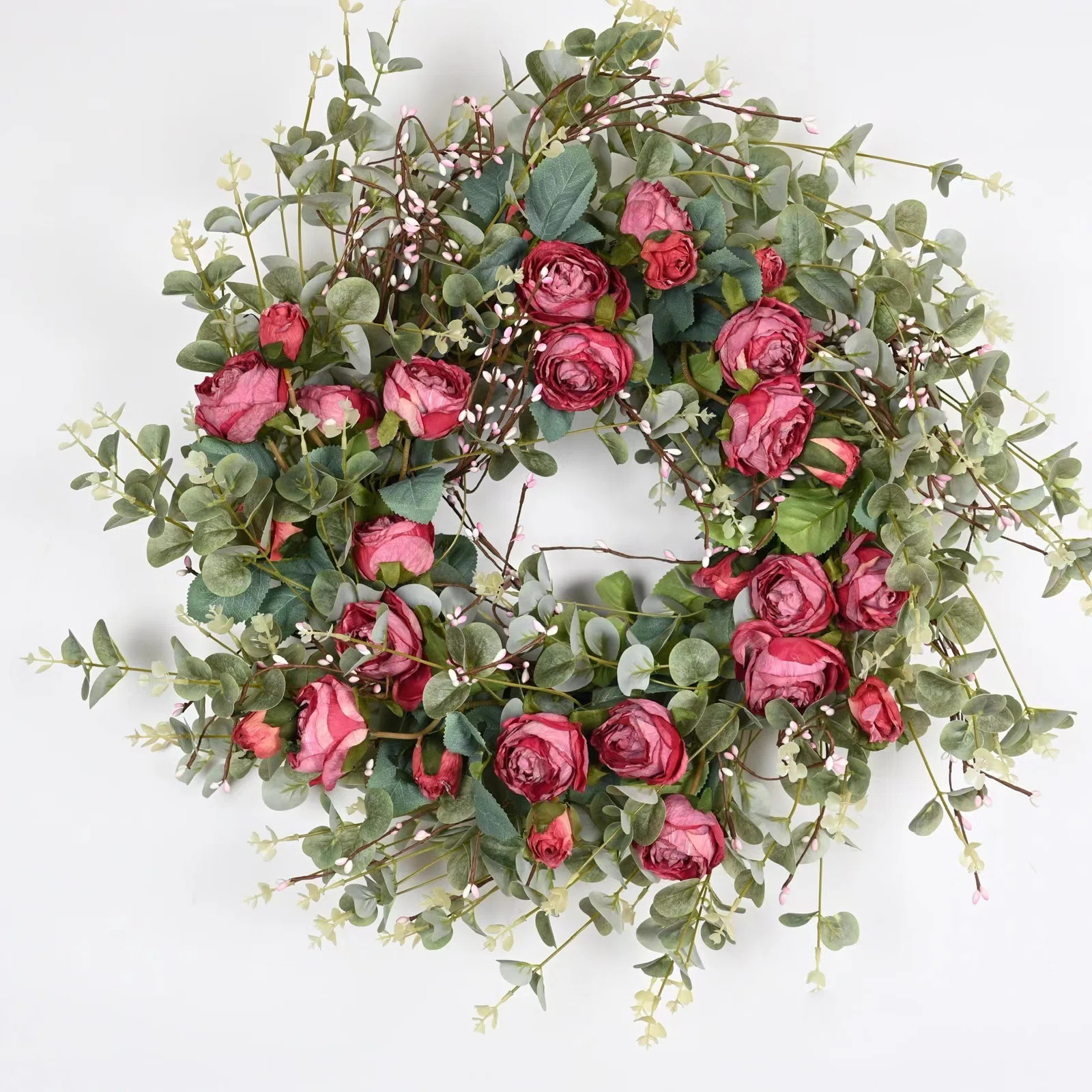 26" Artificial Everyday Eucalyptus Berry Rose Floral Front Door Wreath For Wedding Party Home Dec... | Wayfair North America