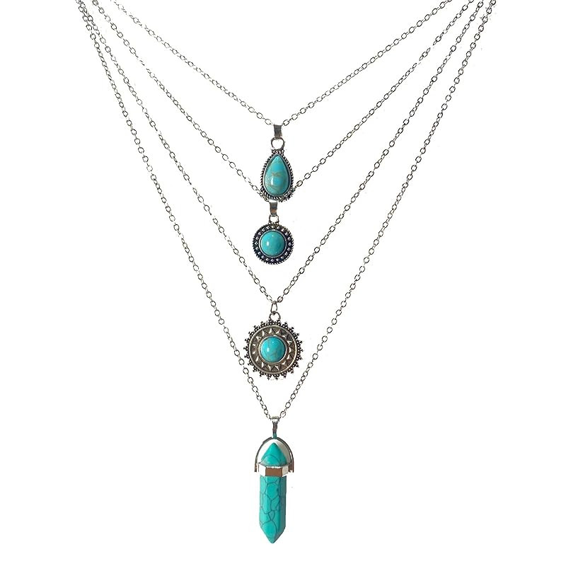 Hroevc 4 PCS Silver Turquoise Layered Necklaces for Women Girls | Amazon (US)