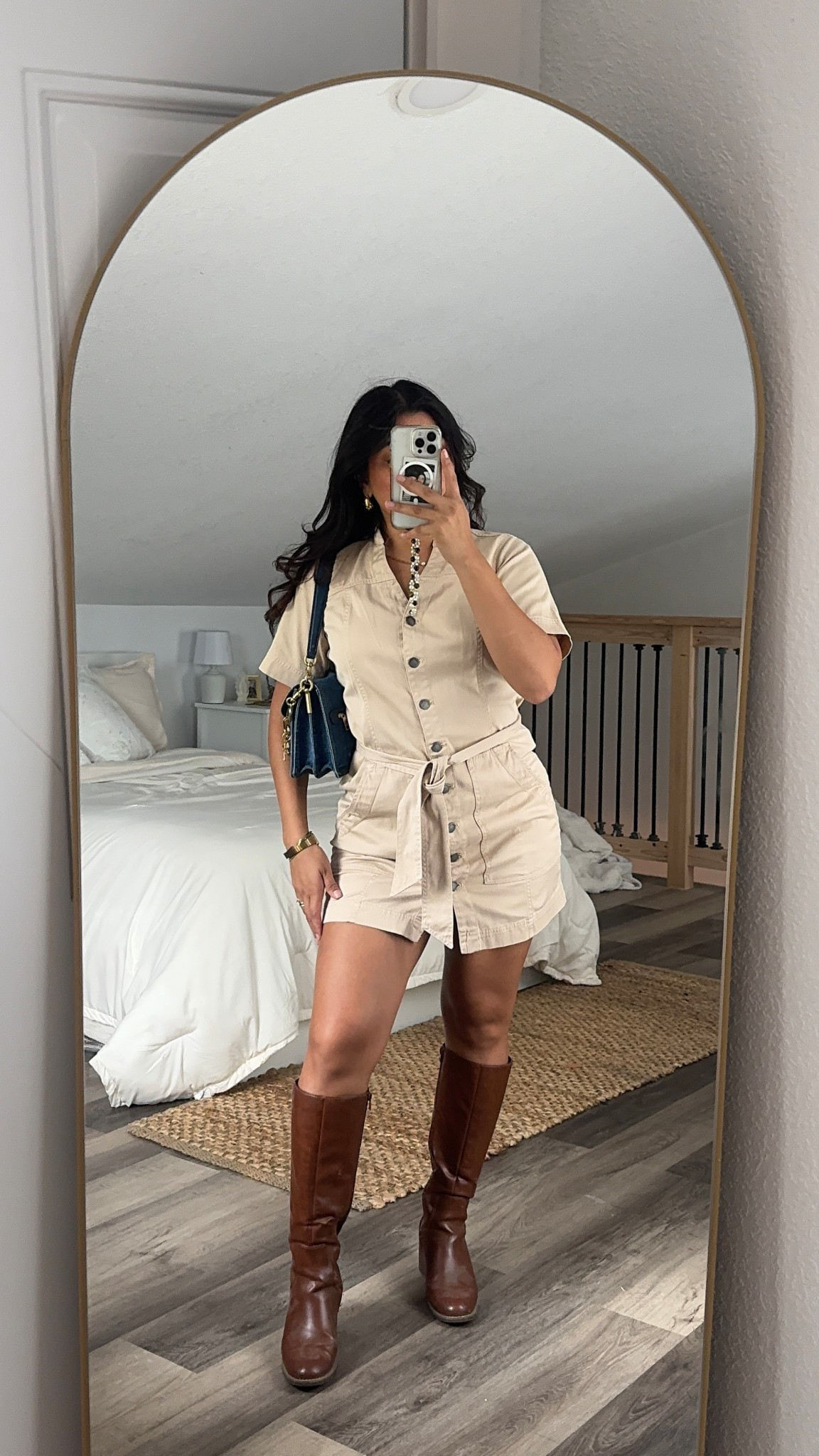 Rainy Day Fall Outfit- thrifted the dress but linked similar styles! Boots are years old from target but also linked similar. Linked exact bag! 🤎👢🍂☕️🌧️