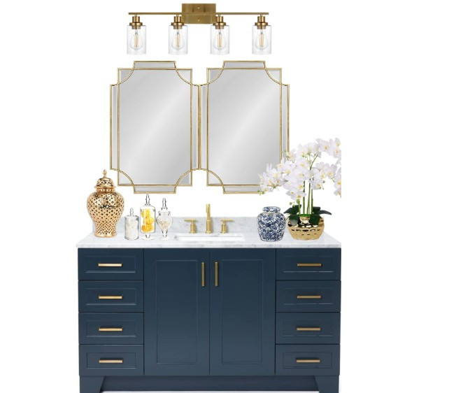 Check out my new bathroom vanity and decor essentials. These pieces will add a touch of elegance to any bathroom. #bathroomdesign #homedecor