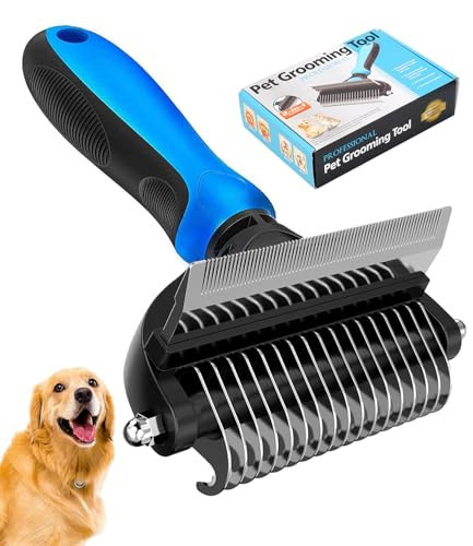 [ 2 in 1 design ] Undercoat Rake and Deshedding Tool for Dogs and Cats - Dematting Comb for Long Hair Pets, Grooming Brush to Clear Mats, Tangles and Reduce Shedding by 95% | Amazon (US)