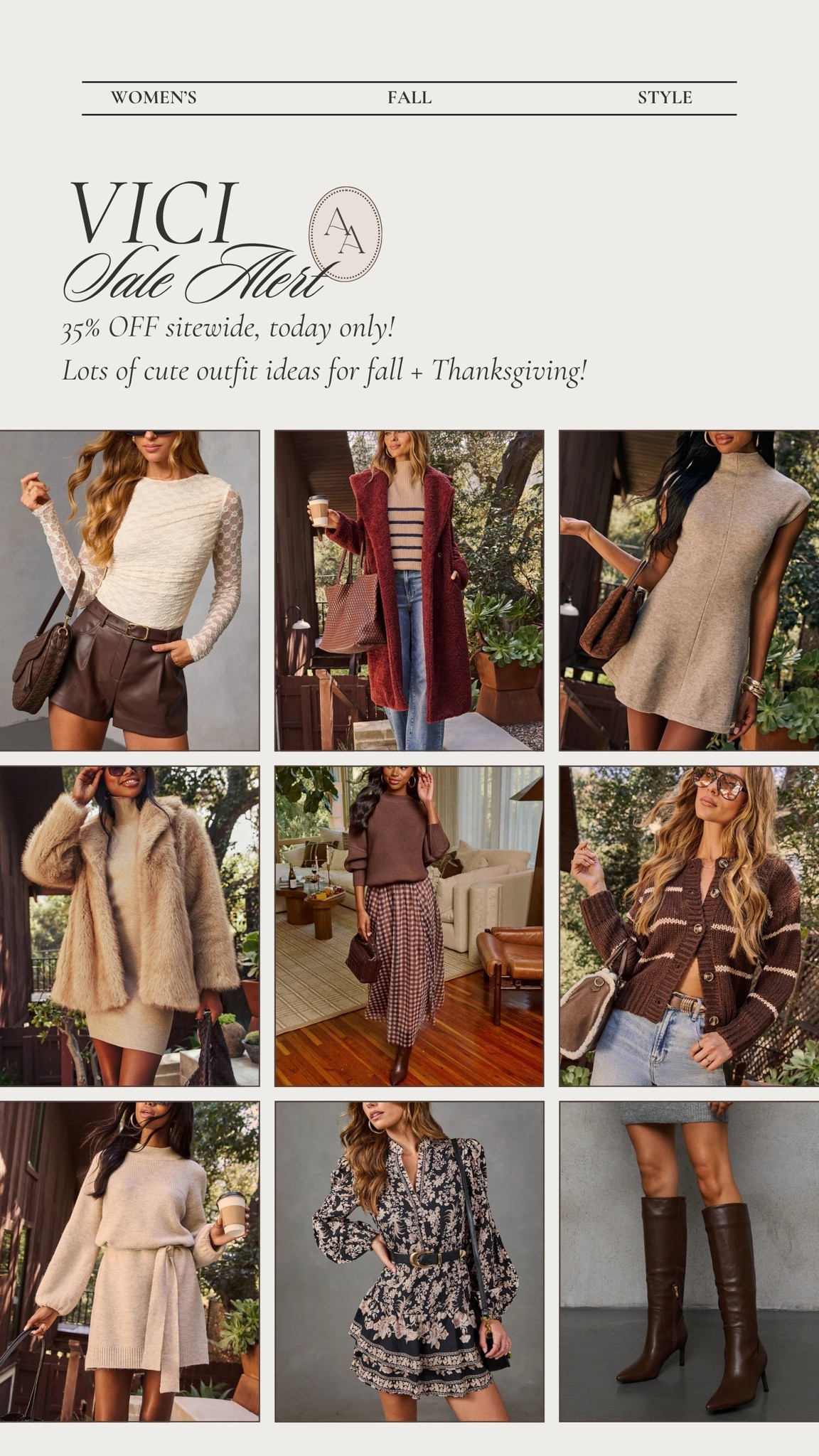 35% off sitewide at VICI, for today only! OR download the app to shop 40% off sitewide! Includes a lot of their new arrivals that just dropped, with cute outfit ideas for fall, family photos, and Thanksgiving! #LTKSaleAlert