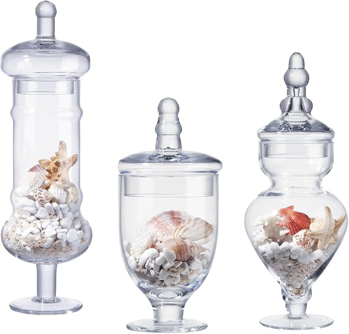Set of 3 Apothecary Jar Glass Decorative Candy Jars Elegant Storage Candy Buffet Display, Wedding... | Amazon (US)