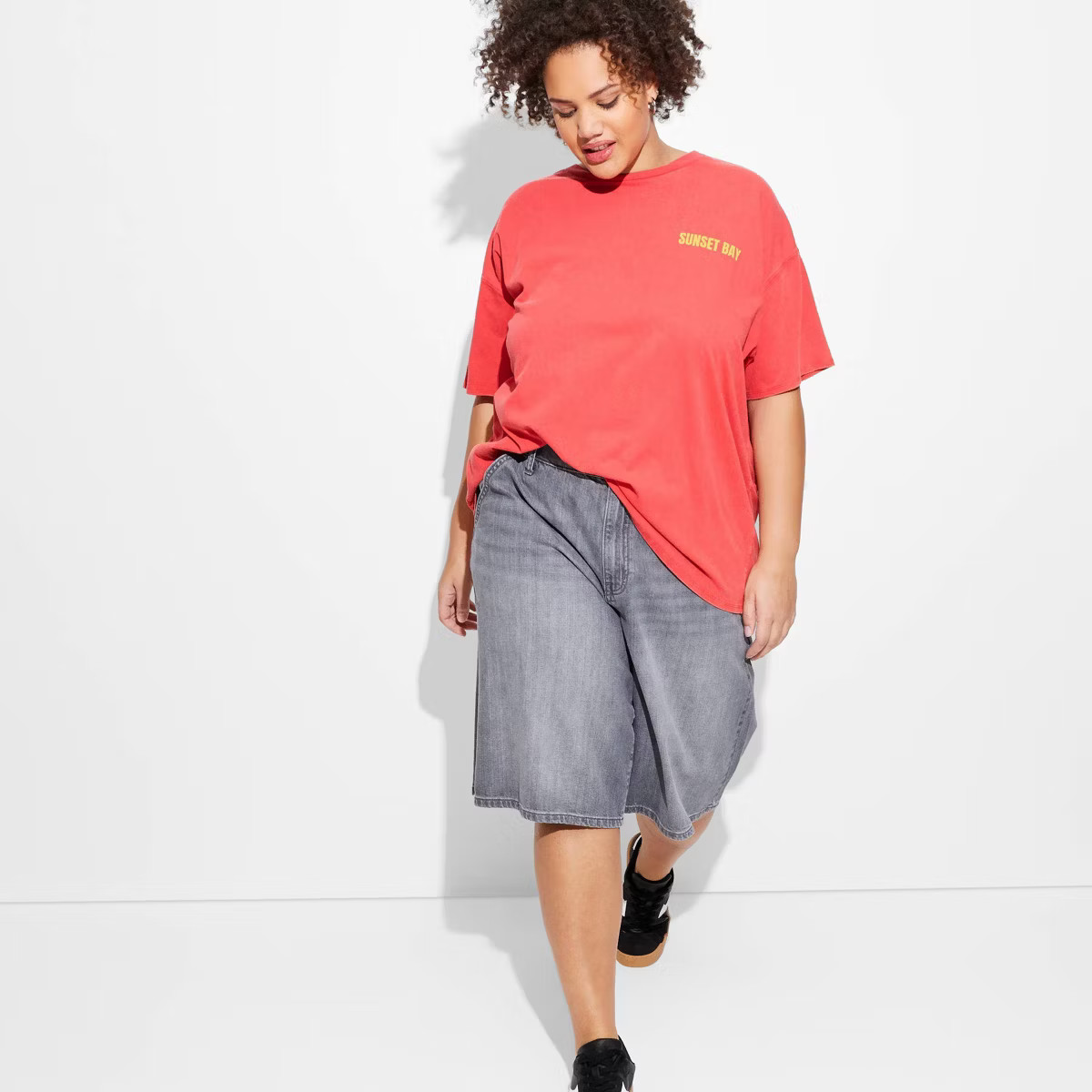 Women's Short Sleeve High Neck Oversized Graphic T-Shirt - Wild Fable™ Cherry Red | Target