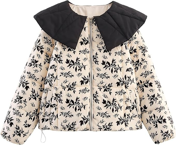 CUFEZN Womens Printed Quilted Puffer Jackets Peter Pan Collar Zip Padded Puffy Jacket Coat with P... | Amazon (US)
